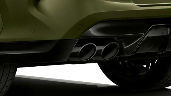 Tailpipe trims of the BMW X6 M Competition F96 Tailpipe trims in Black Chrome BMW X6 M Competition F96 SUV BMW Individual Special Paint Urban Green exterior