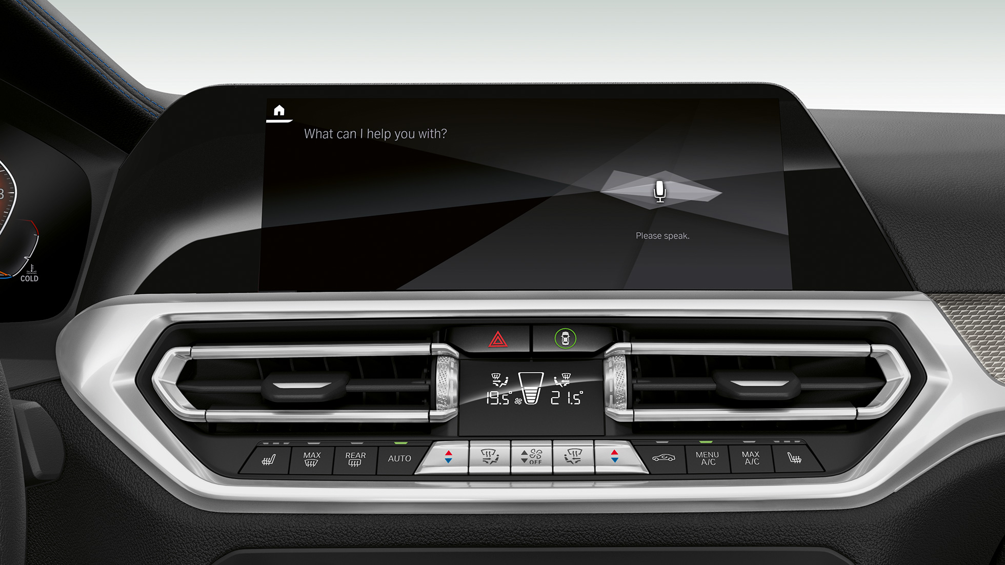 BMW 3 Series Sedan, BMW Intelligent Personal Assistant. Close-up of the cockpit display of the BMW 3 Series Sedan with BMW Intelligent Personal Assistant.