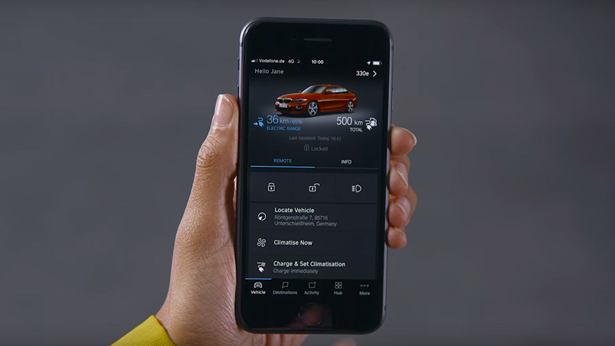 Smartphone with BMW Connected App BMW 5 Series Sedan G30 Smartphone with BMW Connected App close-up