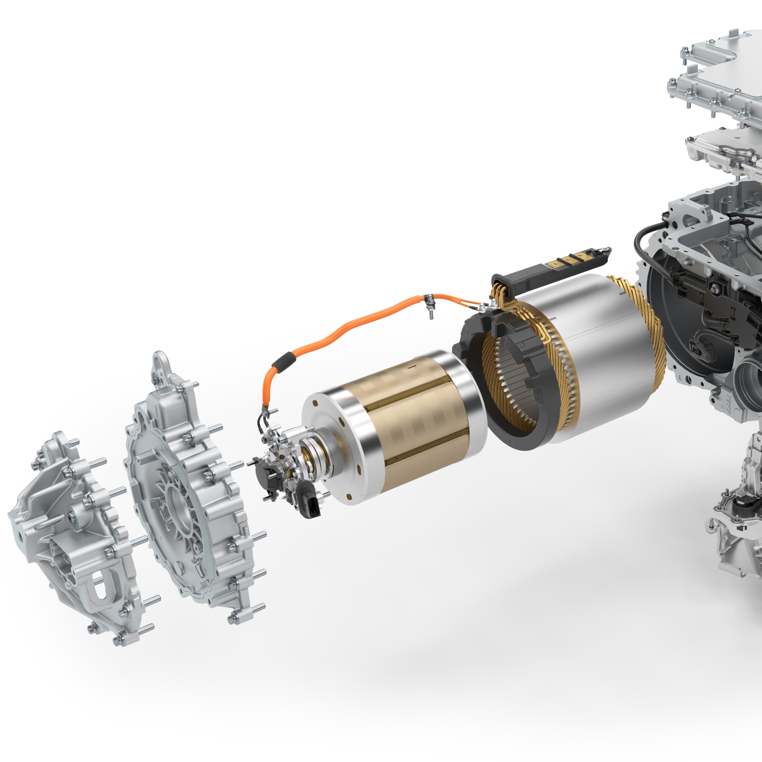 An exploded view illustration of a current-excited synchronous motor