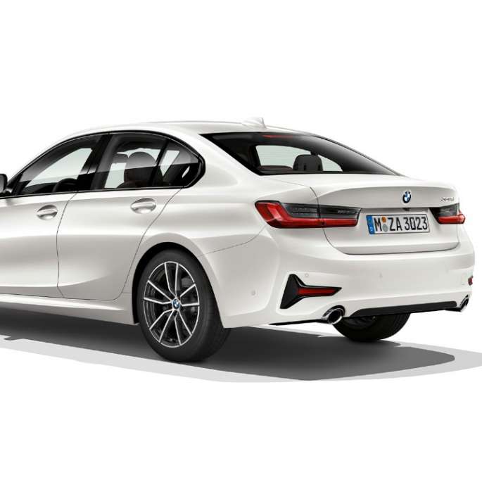 BMW 3 Series Sedan, Model Sport Line rear. Three-quarter rear shot of the BMW 3 Series Sedan with Model Sport Line features.